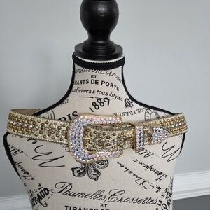 B. B. Simon Fully Loaded Belt With Swarovski Crystals In Gold Italian Leather